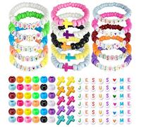 Juthfer 60 Sets Jesus Love Me DIY Bracelet Kit Faith Inspired Craft Religious Bracelet Beads for Spiritual Bible Verse Gifts (Jesus Love Me, White Colorful)