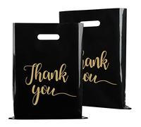 Jutieuo 100 Pack Thank You Merchandise Bags,Extra Thick 2.36 Mil 12x15 Inch Plastic Shopping Bags for Business,Retail Thank You Bags with Handles for Stores, Boutique, Clothes, Business Gift (Black)