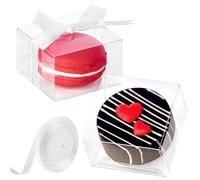 Jutieuo 100pcs Clear Single Chocolate Covered Cookies Macaron Box for Wedding Favors Baby Shower 2.17"×2.17"×1.38" Inch, Party Favor Box with Ribbons for Candy Chocolate Mooncake