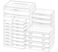 Jutieuo 28 Pack Mixed Sizes Rectangular Mini Plastic Containers Clear Plastic Storage Boxes with Hinged Lids and Labels Empty Beads Organizers for Small Items Art Craft Jewelry Projects