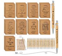 Jutom Set of 30 Christian Gift Bible Verse Retractable Bamboo Pens and Kraft Notebooks Religious Inspirational Notebooks with White Organza Gift Bag for Men Women Office School Church Supplies
