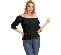 jutrisujo Black Women's Blouses & Shirts Off The Shoulder Medieval Renaissance Top Pirate Gothic Short Sleeve Summer Plus Size Ladies XXS