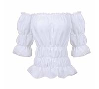 jutrisujo Blouses for Women Off The Shoulder Renaissance Top Medieval Pirate Shirt Gothic Smocked Boho Short Sleeve White XS