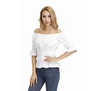 jutrisujo Blouses for Women Off The Shoulder Renaissance Tops Medieval Pirate Shirt Gothic Smocked Boho Short Sleeve White XL