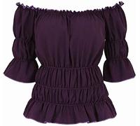 jutrisujo Blouses for Women Off The Shoulder Renaissance Tops Medieval Pirate Shirt Gothic Smocked Boho Short Sleeve Purple S