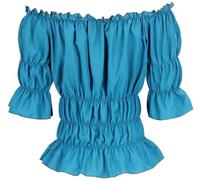 jutrisujo Blouses for Women Renaissance Shirts Off The Shoulder Gothic Smocked Boho Short Sleeve Plus Size Tops Medieval UK Pirate Sea Blue 2XL