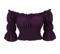 jutrisujo Blouses Off The Shoulder Renaissance Medieval Costume Women Top Pirate Shirt Victorian Viking Gothic Short Sleeve Purple 2XL