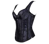 jutrisujo Corset Bustiers Overbust Top Women Gothic Jacquard Shoulder Straps Tank Vintage Exotic Plus Size Black 6XL