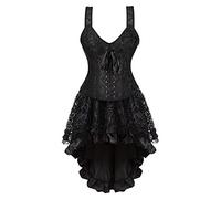 jutrisujo Corset Dress Bustier Skirt Tutu Sexy for Women Plus Size Burlesque Victorian Costume Black 2XL