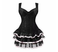 jutrisujo Corset Dress Bustiers top Skirt Tutu Set Women Basque Plus Size Halloween Costumes Black Pink 3XL