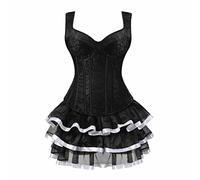 jutrisujo Corset Dress Bustiers top Skirt Tutu Set Women Basque Plus Size Halloween Costumes Black White XXS