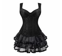 jutrisujo Corset Dress Bustiers top Skirt Tutu Set Women Basque Plus Size Halloween Costumes Black XS