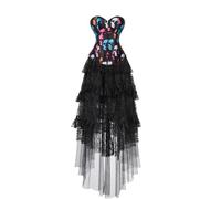 jutrisujo Corset Dress Top Overbust Bustier Women's Skull Basque Gothic Showgirl Costumes Plus Size Black 2XL