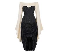 jutrisujo Corset Dresses for Women Gothic Halloween Lace up Bustier Skirt Top 3pcs Set Moulin Rouge Party Khaki Black XXS