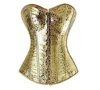 jutrisujo Corset Top Bustier Faux Leather Front Zipper Burlesque Womens Plus Size Gold M