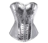 jutrisujo Corset Top Bustier Faux Leather Front Zipper Burlesque Womens Plus Size Silver 6XL
