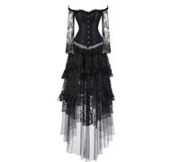 jutrisujo Corset Top Skirt Set Dress Bustier Lace Long Sleeves Floral Plus Size Costume Halloween Fairy Women Black S