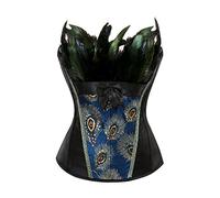jutrisujo Corsets for Women Overbust Bustiers Top Plus Size Embroidery Sexy Peacock Nobility Feather Burlesque Black XS