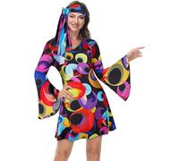 jutrisujo Disco Outfit Woman 70s Fancy Dress Hippy 1970s 80s 90s 70's Hippie Halloween Costumes Party Ladies Festival Adults Colorful 2XL