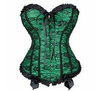 jutrisujo Green Corset Top Plus Size Bustier Cordet Sexy Women Overbust Floral Lace Victorian Burlesque Costume Halloween 3XL