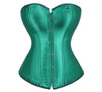 jutrisujo Green Corset Tops Bustier Vintage Lace up Women Overbust Satin Plus Size Halloween XXS