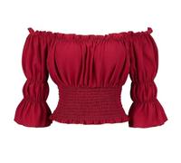 jutrisujo Ladies Blouses for Women Off The Shoulder Renaissance Tops Medieval Pirate Shirt Gothic Smocked Boho Short Sleeve Wine Red 3XL