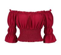 jutrisujo Ladies Blouses for Women Off The Shoulder Renaissance Tops Medieval Pirate Shirt Gothic Smocked Boho Short Sleeve Wine Red XXS