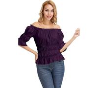 jutrisujo Ladies Tops Blouses for Women Renaissance Medieval Pirate Shirt Gothic Off The Shoulder Short Sleeve Elegant Purple XXS