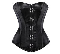 jutrisujo Leather Corset Bustier Basques Steampunk Women Costume Plus Size Sexy Top Burlesque Pirate Black 4XL