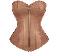 jutrisujo Leather Corset Bustier Boned Zipper Biker Girl Costume Women's Brown M