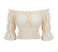 jutrisujo Medieval Blouses for Women Off The Shoulder Renaissance Top Pirate Shirt Gothic Smocked Boho Short Sleeve Khaki S