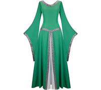 jutrisujo Medieval Dress Costume Women Renaissance Gown Irish Over Deluxe Victorian Vintage Cosplay Green XL