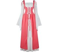 jutrisujo Medieval Dress Costume Women Renaissance Gown Irish Over Deluxe Victorian Vintage Fairy Gown Chemise Peasant Cosplay Pink XL