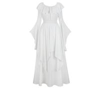 jutrisujo Medieval Dress Long Renaissance Costume Gown Irish Over Deluxe Victorian Vintage Cosplay Women Fancy Halloween White L