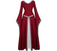 jutrisujo Medieval Dress Long Renaissance Costume Gown Irish Over Deluxe Victorian Vintage Cosplay Women Wine Red XL