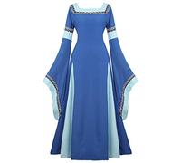 jutrisujo Medieval Dress Long Renaissance Costume Gown Irish Over Deluxe Victorian Vintage Cosplay Women Blue XS
