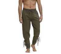 jutrisujo Pirate Trousers Men Medieval Trousers Ankle Banded Pants Viking Navigator Renaissance Cosplay Army Green S