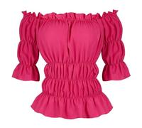 jutrisujo Renaissance Blouse for Women UK Shirts Off The Shoulder Gothic Smocked Boho Shfort Sleeve Plus Size Tops Medieval Pirate Rose M