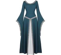 jutrisujo Renaissance Costume Women Medieval Dresses Irish Over Plue Size Deluxe Victorian Retro Cosplay Dark Green 2XL