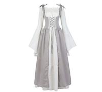 jutrisujo Renaissance Dress Medieval Long Sleeve Gown Irish Over Deluxe Cosplay Costumes for Women Vintage Gray S