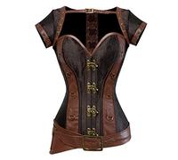 jutrisujo Steampunk Corset Bustier Leathe Basques Women Punk Gothique Vintage Plus Size Pirate Halloween Brown L