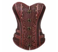 jutrisujo Steampunk Corset Bustier top Leather Basques Womens Burlesque Plus Size Buckles Pirate Halloween Costumes Sexy Brown M