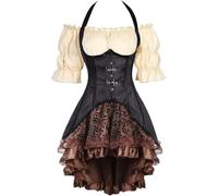 jutrisujo Underbust Corset Long Top Khaki Blouse 3 Set Outfits for Women Renaissance Pirate Gothic Halloween Purple XL