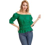 jutrisujo Women's Blouses & Shirts Medieval Renaissance Top Pirate Gothic Off The Shoulder Short Sleeve Summer Plus Size Ladies Green XXS
