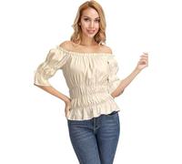jutrisujo Women's Blouses & Shirts Off The Shoulder Medieval Renaissance Top Pirate Gothic Short Sleeve Summer Plus Size Ladies Khaki XS