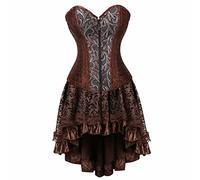 jutrisujo Women's Bustier Corsets and Steampunk Basque Dress with Skirt Gothic Boned Vintage Pirate Costume Halloween Brown L