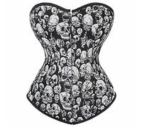 jutrisujo Women's Corset Overbust Bustier Top Sexy Skull Basque Gothic Showgirl Costumes Plus Size Black XL