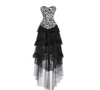 jutrisujo Women's Corset Top with Dress Skirt Overbust Skull Basque Gothic Showgirl Costumes Plus Size Black 2XL