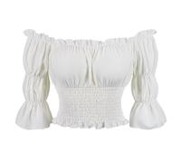 jutrisujo Womens Renaissance Top Medieval Short Sleeve Off The Shoulder Pirate Shirt Gothic Peasant Blouse Smocked Boho White XXS
