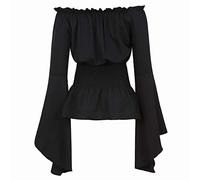 jutrisujo Womens Renaissance Tops Medieval Long Sleeve Off The Shoulder Pirate Shirt Gothic Peasant Blouse Smocked Boho Black S